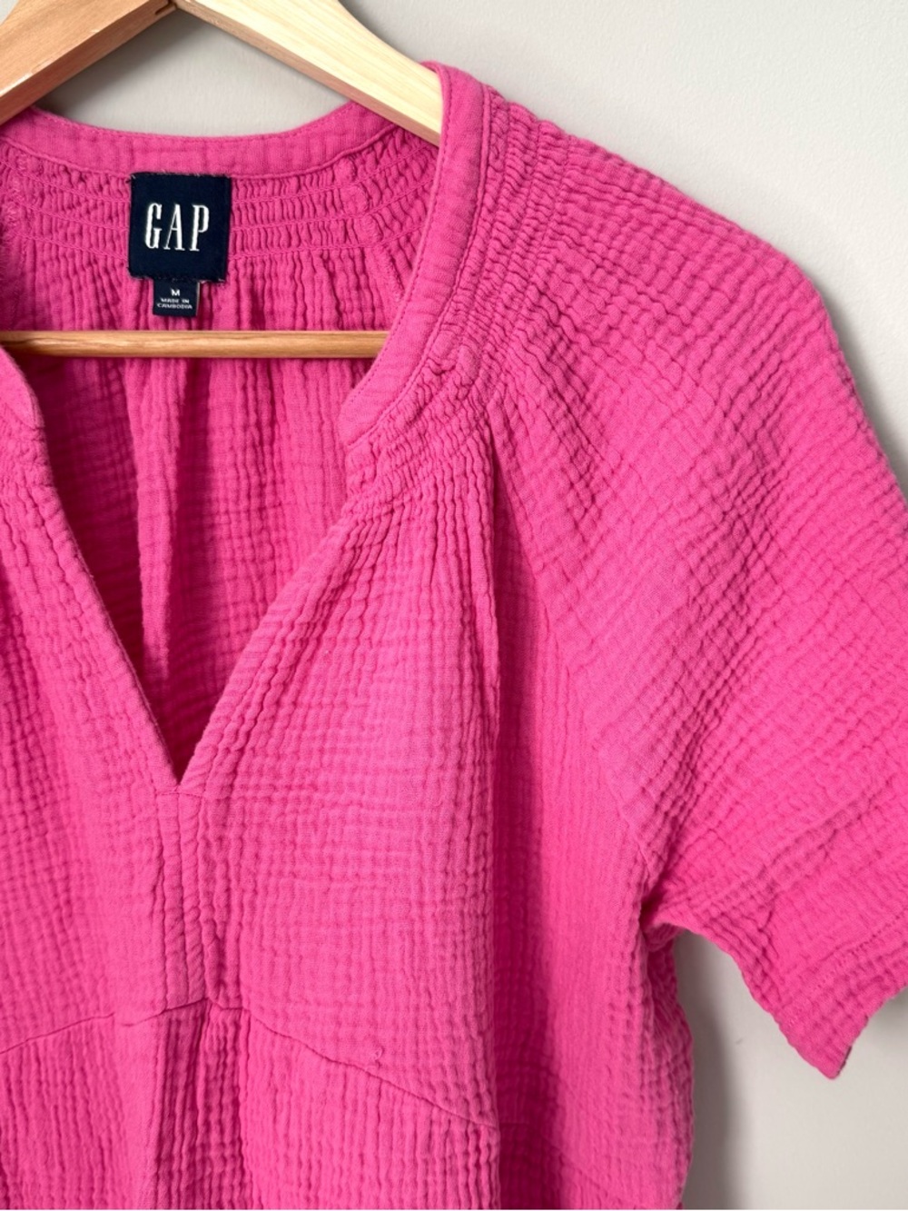 GAP Hot Pink Gauzy Cotton Beach Spring Short Sleeve Tunic Dress - Picture 2 of 4